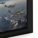 Extra large framed canvas featuring a textured, colorful airplane design on a black background, ideal for living room decor.