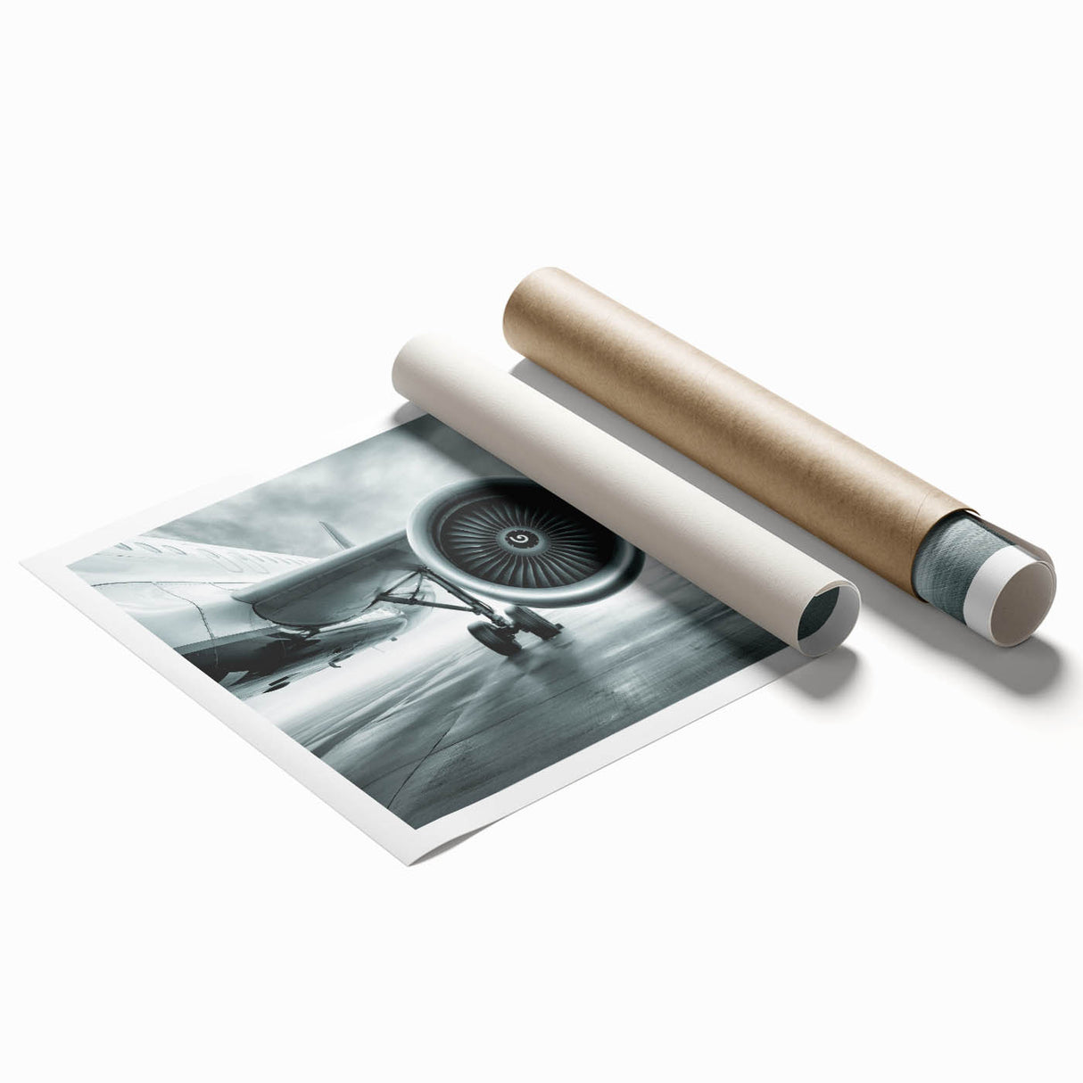 Extra large rolled print featuring a minimalist airplane design in muted gray, ideal for dining room wall art.