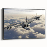 Black and white vintage airplane poster art on framed canvas, ideal for bedroom wall decor.