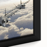 Extra large framed canvas featuring a close-up of a black airplane with colorful, textured accents.