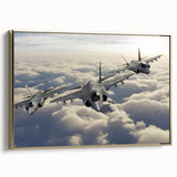 Framed canvas featuring a side view of a vintage airplane in gold against a black background.