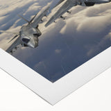 Art deco poster of a vintage airplane in soft gray and blue tones on rolled canvas.