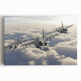 Black and white photograph of a vintage airplane, printed on large stretched canvas, suitable for kitchen wall art.