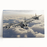 Black and white photograph of a vintage airplane, printed on large stretched canvas.