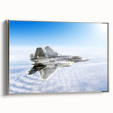 Silver-framed canvas featuring a vintage poster art of a black airplane, ideal for bedroom wall decor.