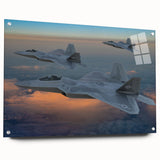 Acrylic glass print of a side view of an airplane, featuring monochrome shades.