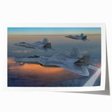 Art deco poster featuring a stylized airplane, in muted blue and gray tones on a rolled print.