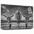 Side view of a vintage airplane in muted gray hues on acrylic glass, suitable for bedroom or dining room decor.