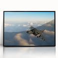 Mid-century modernist large abstract art print of airplanes, in black and white hues, framed in acrylic.