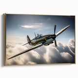 Framed canvas featuring a side view of a vintage airplane against a black background with colorful accents.