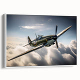 Framed canvas of a vintage airplane on a black background, suitable for bedroom wall art.
