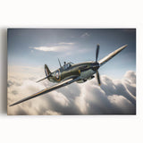 Black and white image of a vintage airplane on stretched canvas, suitable as large kitchen wall art.