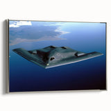 Landscape art painting of a vintage airplane on a black canvas with colorful accents, framed, ideal for office decor.
