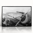 Large abstract wall art featuring airplanes in mid-century modernist style, framed in black acrylic.