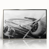 Mid-century modernist art featuring a series of airplanes in muted blue and gray.