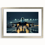 Abstract art print of an airplane in muted gray and blue tones on a framed canvas, suitable for dining room decor.