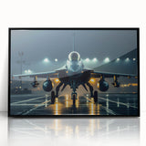 Mid-century modernist art of abstract airplanes in shades of gray and blue, acrylic print framed in black.