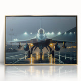 Mid-century modernist art depicting airplanes in muted gold and black, acrylic print framed, suitable for nursery wall art.