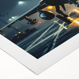 Art deco poster of a vintage airplane in muted gold and navy, rolled canvas, suitable for dining room decor.