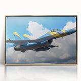 Large abstract wall art featuring a mid-century modernist airplane design in gold and black on a framed acrylic panel.
