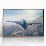 Large abstract wall art featuring an airplane design in gold and black tones on a framed acrylic.