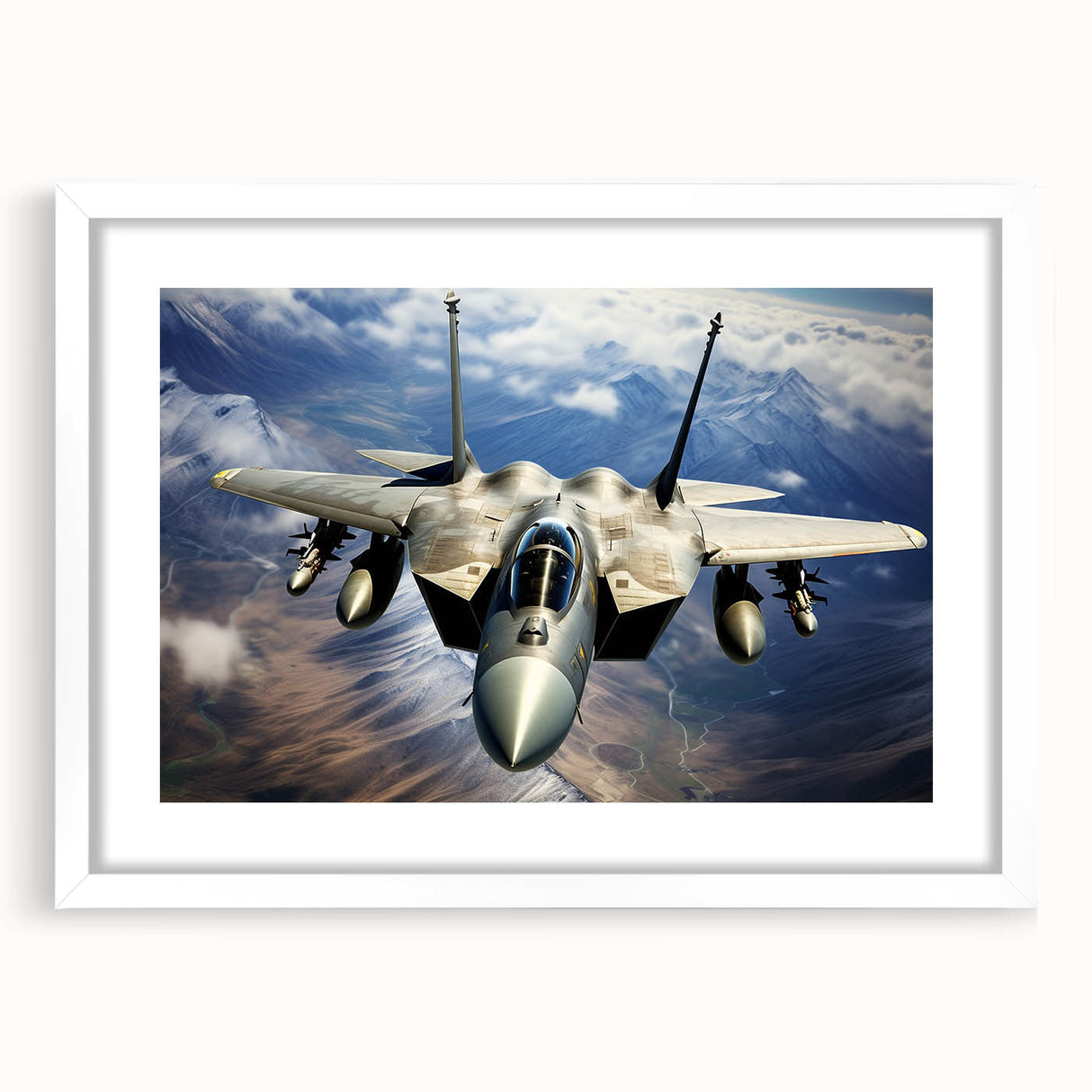 Extra large abstract art print of an airplane, featuring textured gray and blue tones on a white framed canvas.