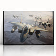 Large abstract airplane design in black and white on framed acrylic, suitable as mid-century modernist dining room art.