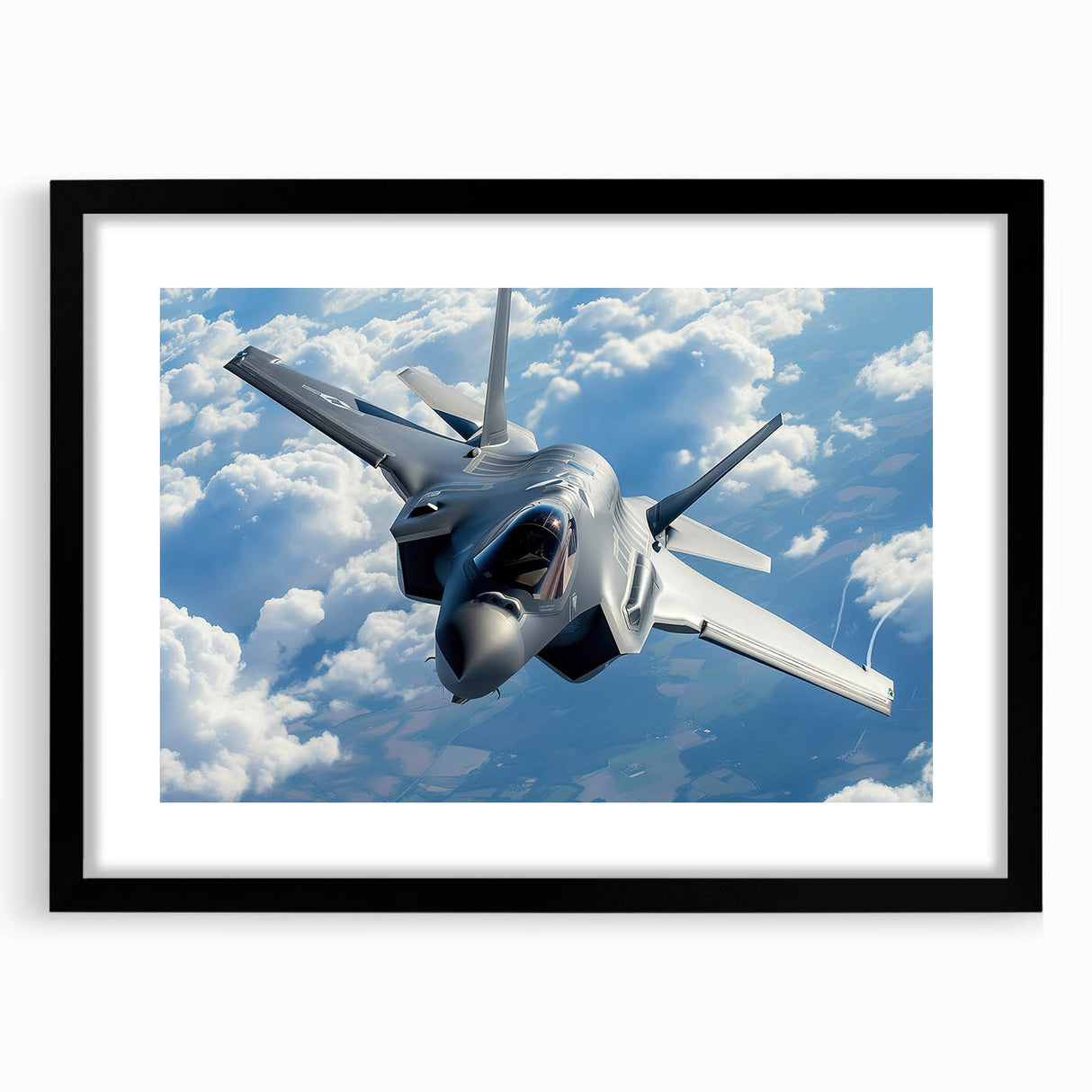 Extra large abstract art print featuring a colorful airplane design with textured details on a black framed canvas.