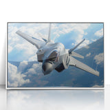 Mid-century modernist art of airplanes in flight, rendered in muted blues and whites on a framed acrylic.