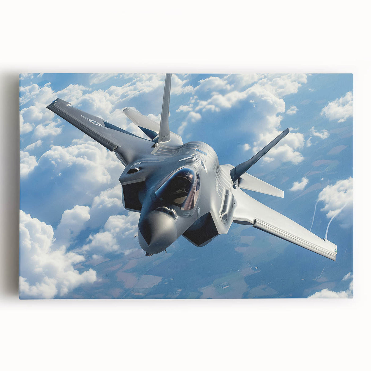 Black and white photo of an airplane on stretched canvas, suitable for kitchen wall art.