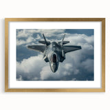 Abstract art print of an airplane in gold and black tones, framed with a gold mat, suitable for dining room decor.