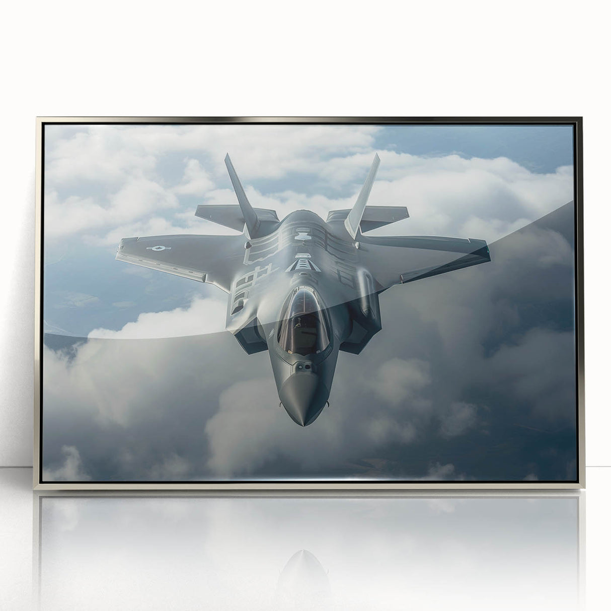 Large abstract wall art featuring a silver airplane design on a framed acrylic, in a mid-century modernist style.