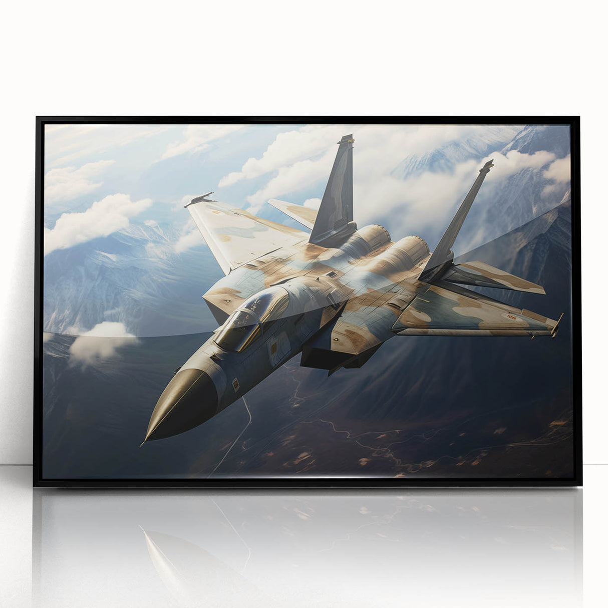 Large abstract airplane design in black and white tones, acrylic print framed, suitable for dining room art.