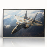 Mid-century modernist art of a silver airplane, acrylic print in a silver frame, suitable for nursery wall decor.