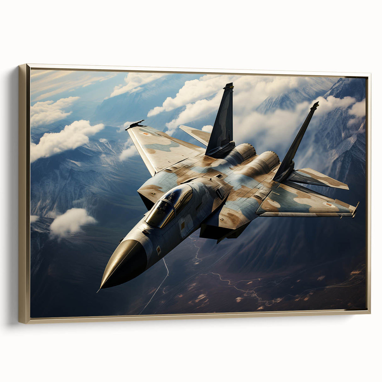 Framed canvas featuring a vintage airplane in gold and black, ideal for an office or study room decor.