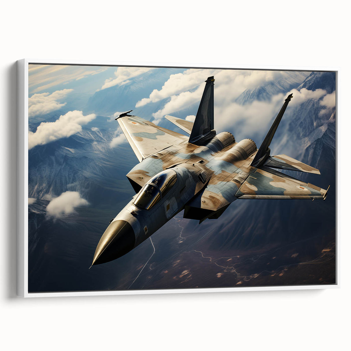 Framed canvas with a vintage poster of an airplane in black and white, ideal for bedroom wall art.