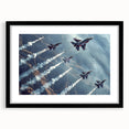 Extra large, textured abstract art print featuring colorful airplanes, in a black frame, ideal for living room decor.