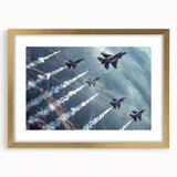 Textured art print featuring abstract airplanes in muted gray and gold, framed in gold, ideal for bedroom decor.