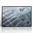 Large abstract wall art featuring a mid-century modernist airplane design in black and white, acrylic framed.