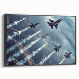 Black and white vintage airplane poster art on framed canvas, ideal for bedroom wall decor.