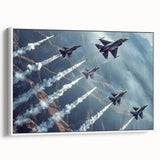 Framed canvas featuring a vintage poster of a black airplane on a white background, suitable for bedroom wall art.