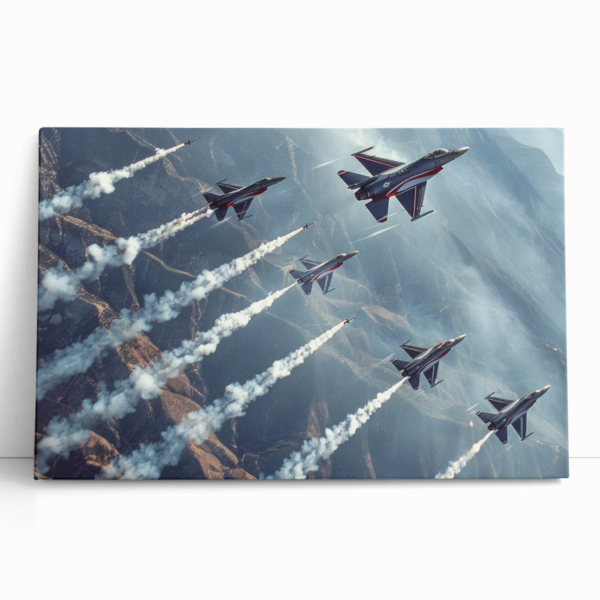 Black and white photograph of vintage airplanes on stretched canvas, suitable as large art for kitchen or bedroom.
