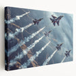 Side view of a vintage airplane in muted gray tones on a stretched canvas, suitable for kitchen wall art.