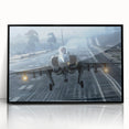 Large abstract wall art of an airplane in mid-century modernist style, framed in black acrylic.