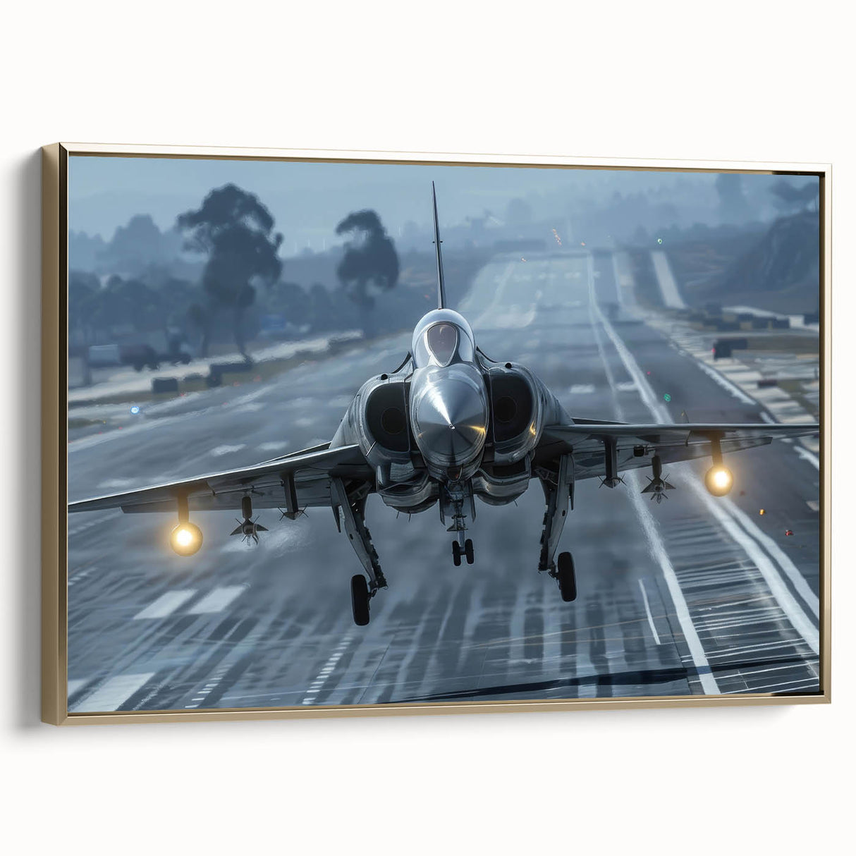 Side view of a vintage airplane on framed canvas, featuring a black background with colorful accents, ideal for office decor.