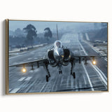 Side view of a vintage airplane on framed canvas, featuring a black background with colorful accents, ideal for office decor.