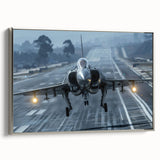 Vintage poster art of a classic airplane in grayscale on a silver framed canvas, ideal for living room decor.