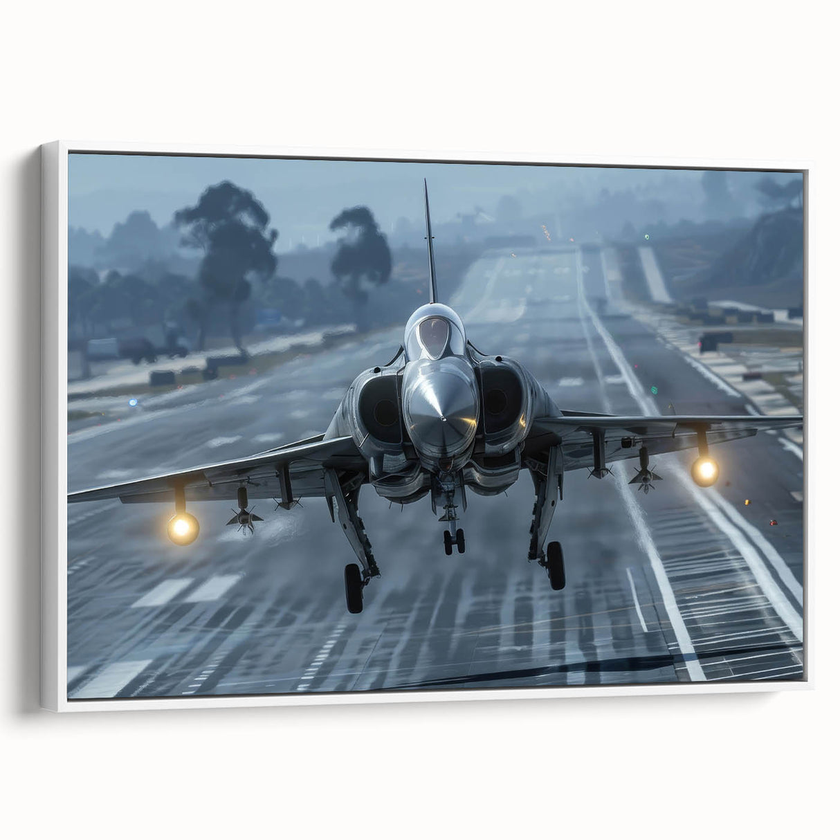 Framed canvas featuring a vintage poster art of a black airplane against a landscape, ideal for bedroom wall decor.