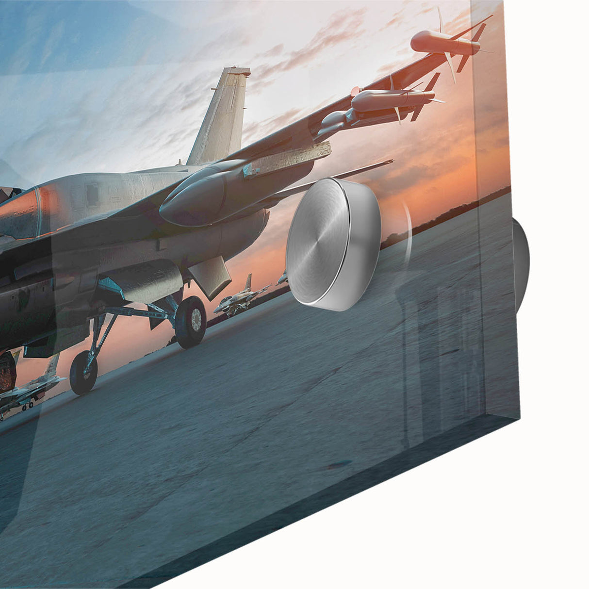 Large abstract wall art featuring a close-up of an airplane on acrylic glass, in muted gray tones.
