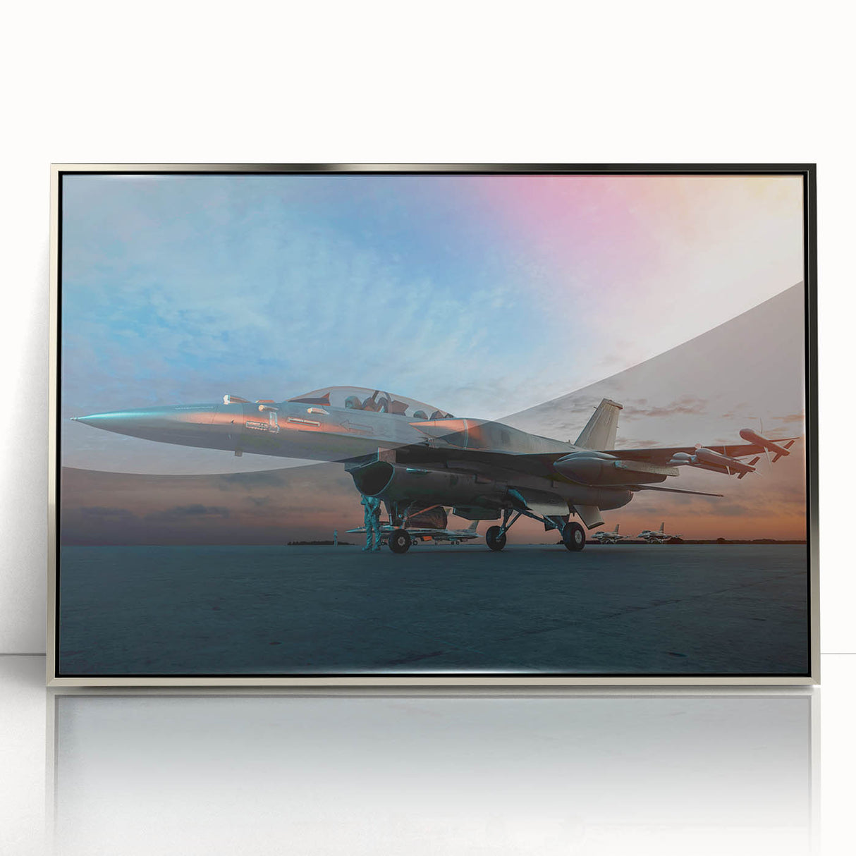 Mid-century modernist art featuring a silver airplane, in a framed acrylic format, suitable for nursery wall decor.